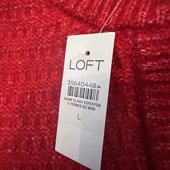 LOFT Women's Stitchy Sweater Jacket Size Large Cardigan Red Silver Knit - Picture 5 of 8